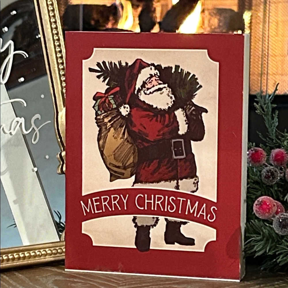 NEW! Classic Christmas Holiday Vintage Inspired Santa Wood Block Sign